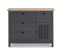 Commode en pin massif décor ciré gris anthracite et chêne, meuble de rangement - Longueur 100 x Profondeur 40 x Hauteur 80 cm--