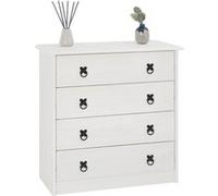 Commode en pin RESIDENCIA, 4 tiroirs en pin massif lasuré blanc Blanc G