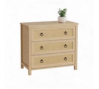 Commode en rotin 3 tiroirs, meuble haut et large en bois, tiroirs profonds, sécurité enfants，pour chambre, salon ou couloir