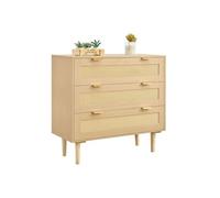 VEVOR Commode en rotin à 3 tiroirs, meuble de rangement avec poignées en métal et pieds en bois, organisateur de vêtements et rangement bohème en bois, armoire pour chambre à coucher, salon ou couloir