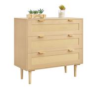 VEVOR Commode en rotin à 3 tiroirs, meuble de rangement avec poignées en métal et pieds en bois, organisateur de vêtements et rangement bohème en bois, armoire pour chambre à coucher, salon ou couloir