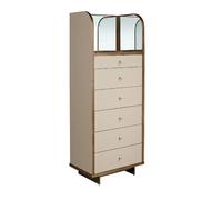 Commode en similicuir, noyer et acier poli avec miroir