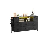 Commode en Tissu 10 Tiroirs Avec Etagère Rangement Ouverte pour Chambre Salon Noir
