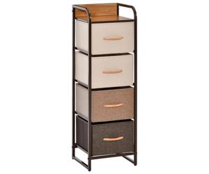 Commode en tissu - Commode de rangement - 5 tiroirs - Pliable - Structure métallique - Beige et marron avec structure noire