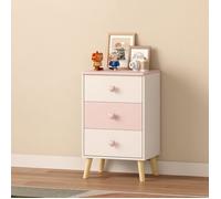 Commode enfant 3 tiroirs - chevet MDF et panneau particules finition bois de pin 62 x 38 x 30 cm - blanc et rose