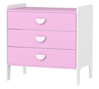 Commode enfant 3 tiroirs MDF rose et blanc - Meuble de rangement chambre bébé et enfant, pratique