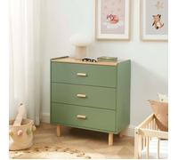 Commode enfant AURA 3 tiroirs vert et effet chêne 80 cm
