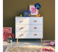 swe ommode Enfant. décor Bois. Blanc. 3 tiroirs. Pieds et poignées Nuage en pin
