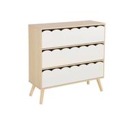 Commode enfant décor bois blanc 3 tiroirs. pieds bois de pin - 80 x 30 x 79 cm - Azur