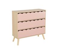 Commode enfant décor bois rose 3 tiroirs. pieds bois de pin - 80 x 30 x 79 cm - Azur