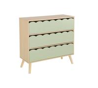 Commode Enfant Décor Bois 3 Tiroirs, Pieds Bois De Pin - 80 X 30 X 79 Cm - Azur Vert TU