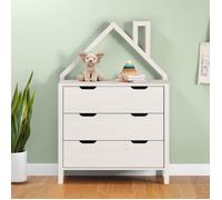 Commode Enfant ELANO en Bois Massif blanc avec 3 Tiroirs de Rangement, 84 x 120 x 41 cm, Meuble Chambre