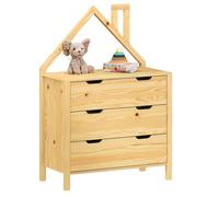 Commode Enfant ELANO en Bois Massif coloris naturel avec 3 Tiroirs de Rangement, 84 x 120 x 41 cm, Meuble Chambre