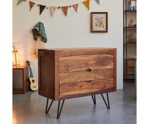 Commode Enfant En Bois De Sheesham 3 Tiroirs Bonnie Marron TU