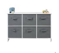 Commode enfant GINGER HOME - Meuble de rangement 6 bacs tissu bois MDF gris et blanc 79x36x51 cm