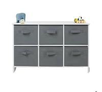 Commode Enfant Ginger Home - Meuble De Rangement 6 Bacs Tissu, Bois Mdf, Gris Et Blanc, 79x36x51 Cm Blanc