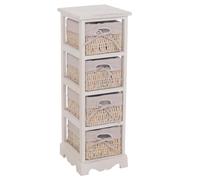 Mendler Commode/étagère 4 paniers, 25x28x74cm, Shabby, Vintage, Blanc