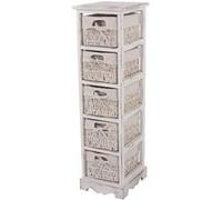 Commode / étagère 5 paniers, 25x28x90cm, shabby, vintage, blanc Blanc G