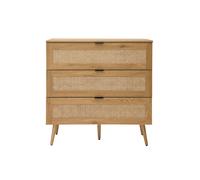 Commode finition bois clair, cannage en rotin et métal noir 3 tiroirs L100 cm MANILLE
