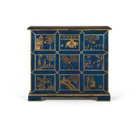 Commode - Giner y Colomer - 9 Tiroirs - Bois de Manguier - Motifs Peints à la Main - Bleu