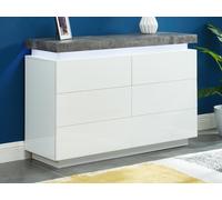 Commode HALO II - 6 tiroirs - MDF laqué - Avec LEDs - Coloris : Blanc et béton