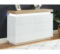 Vente-unique - Commode Halo II - 6 tiroirs - MDF laqué - avec LEDs - Coloris : Blanc et Chêne