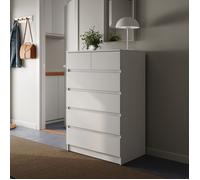 Commode haute 6 Tiroirs - Grand Espace de Rangement - Chiffonnier pour chambre - 80x120x50 cm - Meuble de rangement - Blanc