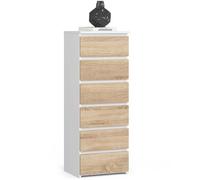 Commode haute à 6 tiroirs - Dimensions 40x35x109 - Commode de chambre - Meuble d'appoint - Blanc et Sonoma