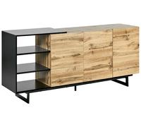 Commode Haute à Tiroirs avec Étagères en MDF Bois clair et Noir Fiora