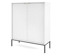 Commode haute - SELSEY - VELLORE - 104x39x125 cm - 6 étagères - blanc mat & pieds noirs