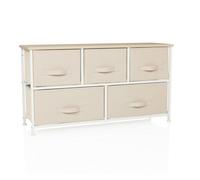 hjh Living - Commode FOLDAR 5 tiroirs en tissu 100x30x55 cm, structure métallique, beige