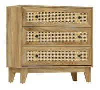 Commode - HOMCOM - 3 tiroirs - cannage en rotin - 80x35x76cm - Bois naturel
