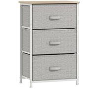 Rangement 3 tiroirs chiffonnier métal blanc effet bois clair non tissé gris clair