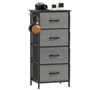 HOMCOM Commode 4 Tiroirs en Tissu 4 Poches 2 Crochets Gris | Meuble de Rangement, Structure en Acier, Chiffonnier, pour Salon, Chambre, Entrée