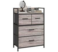 Commode - HOMCOM - 4 tiroirs en tissu pliables et amovibles - étagère ouverte - cadre en métal - 60 x 29 x 85 cm - effet bois gris