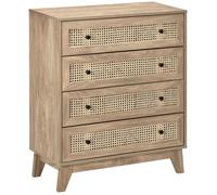 HOMCOM Commode 4 tiroirs meuble de rangement cannage en rotin aspect bois clair 80 x 35 x 95 cm Aosom France