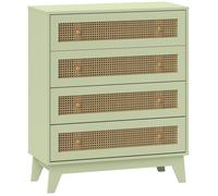 Commode - HOMCOM - 4 tiroirs meuble de rangement cannage en rotin mobilier chambre - bois - 80x35x95cm - aspect bois clair et vert