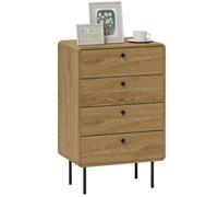 Commode - HOMCOM - 4 tiroirs - pieds en acier, coins arrondis - panneau de particules et MDF - 60 x 39 x 91,5 cm - chêne