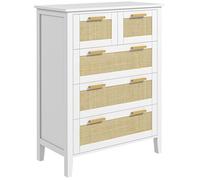 Commode - HOMCOM - 5 tiroirs meuble de rangement poignées bois massif glissières métal bureau salon - bois - blanc