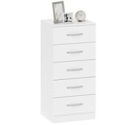 HOMCOM Commode 5 Tiroirs, Chiffonnier Moderne, 40 x 35 x 85 cm, Blanc | Meuble de Rangement Étroit, pour Chambre à Coucher, Salon, Couloir