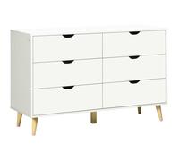 Commode - HOMCOM - 6 tiroirs meuble de rangement 5 pieds biseautés bois mobilier chambre - bois - 120x40x76cm - blanc