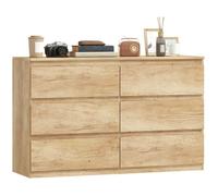 Commode - HOMCOM - 6 tiroirs meuble rangement épuré style moderne chambre salon - bois - 120x39x75cm - chêne