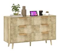 HOMCOM Commode 6 tiroirs — scandinave, poignées & pieds de pin, effet cannelé, 120x40x76cm, chêne