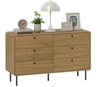 Commode - HOMCOM - 6 tiroirs - style moderne - avec coins arrondis et pieds en acier - 120 x 40 x 75 cm - effet bois de chêne