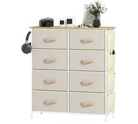 HOMCOM Commode 8 Tiroirs en Tissu 4 Poches 2 Crochets Beige | Meuble de Rangement, Structure en Acier, Chiffonnier, pour Salon, Chambre, Entrée