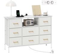 Commode - HOMCOM - 8 tiroirs en tissu bouclette - port USB port TYPE-C - structure en acier - 110 x 30 x 76 cm - crème