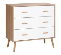 Commode - HOMCOM - design scandinave sur pieds 3 tiroirs coulissants meuble chambre - MDF - blanc bois clair