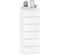 Commode - HOMCOM - haute brillance - 6 tiroirs - design étroit sans poignées - MDF - 40 x 35 x 109 cm - blanc
