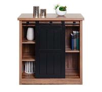 Commode HWC-K75, armoire étagère, porte coulissante 5 compartiments de rangement, aspect bois métal industriel 84x80x40cm brun