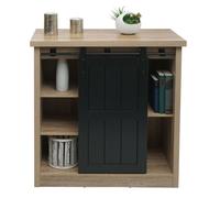 Commode HWC-K75, armoire étagère, porte coulissante 5 compartiments de rangement, aspect bois métal industriel 84x80x40cm naturel